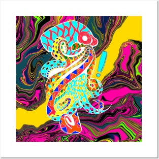 color octopus in mexican kawaii patterns in totonac ocean of joy art Posters and Art